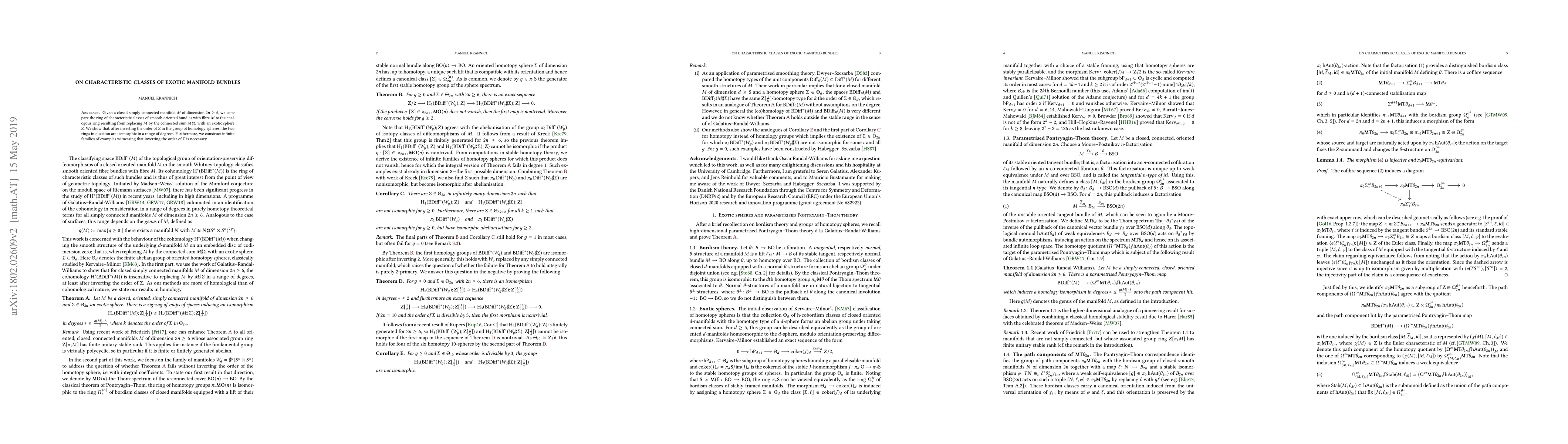 Thumbnail for On characteristic classes of exotic manifold bundles
