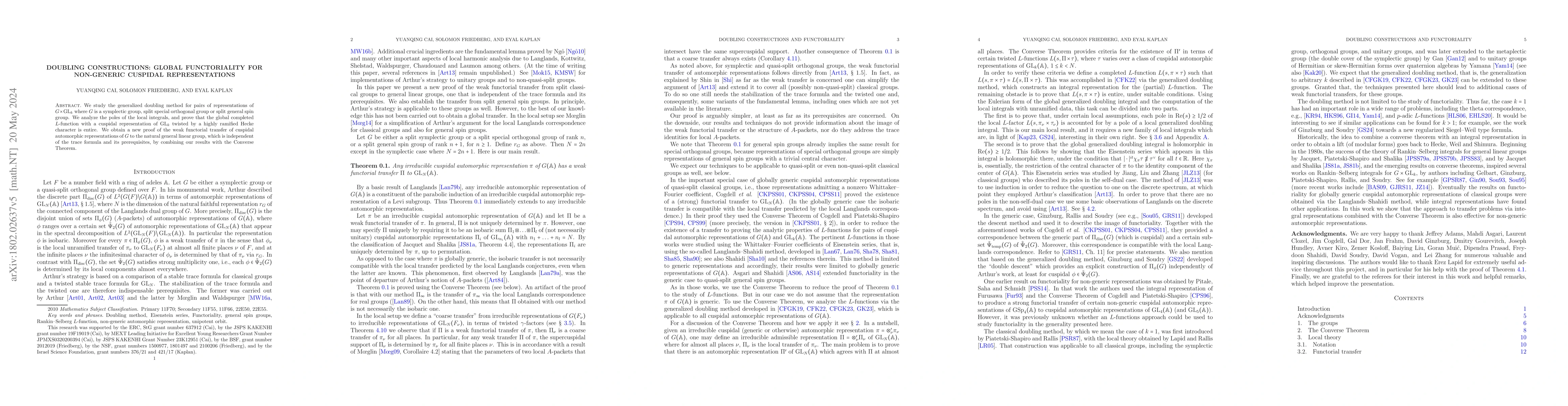 Thumbnail for Doubling constructions: Global functoriality for non-generic cuspidal
  representations