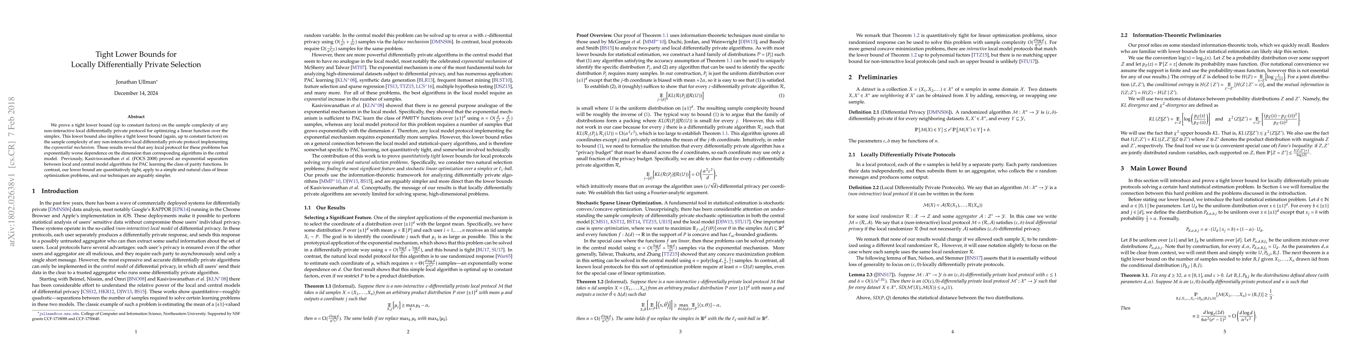 Thumbnail for Tight Lower Bounds for Locally Differentially Private Selection