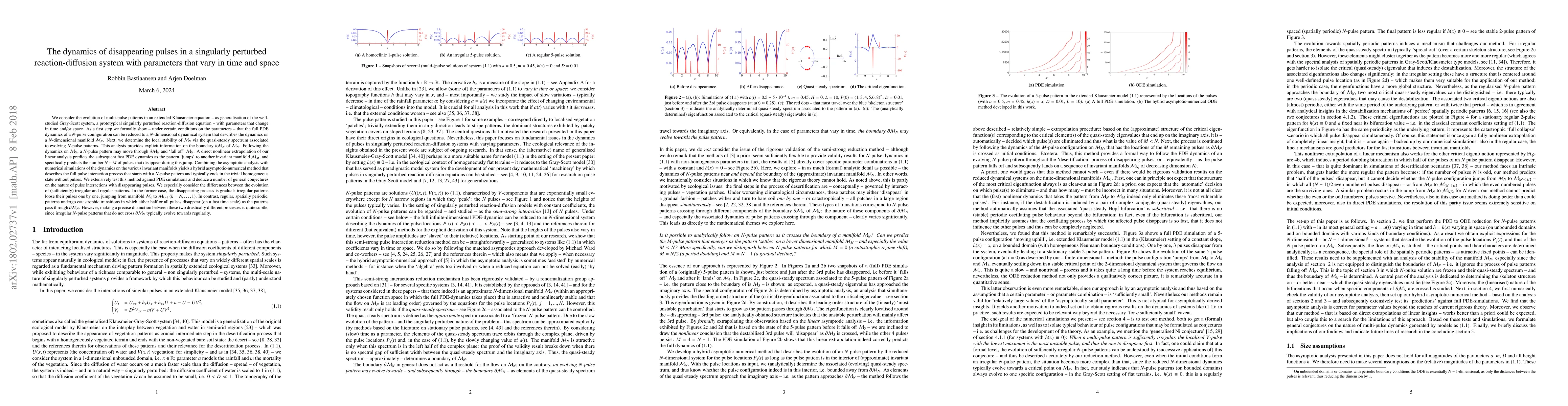 Thumbnail for The dynamics of disappearing pulses in a singularly perturbed
  reaction-diffusion system with parameters that vary in time and space