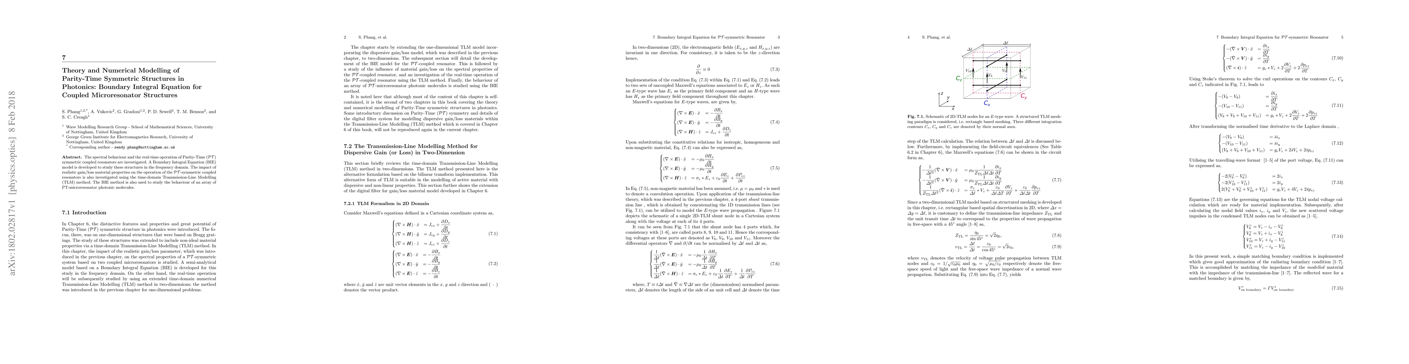 Thumbnail for Theory and Numerical Modelling of Parity-Time Symmetric Structures in
  Photonics: Boundary Integral Equation for Coupled Microresonator Structures