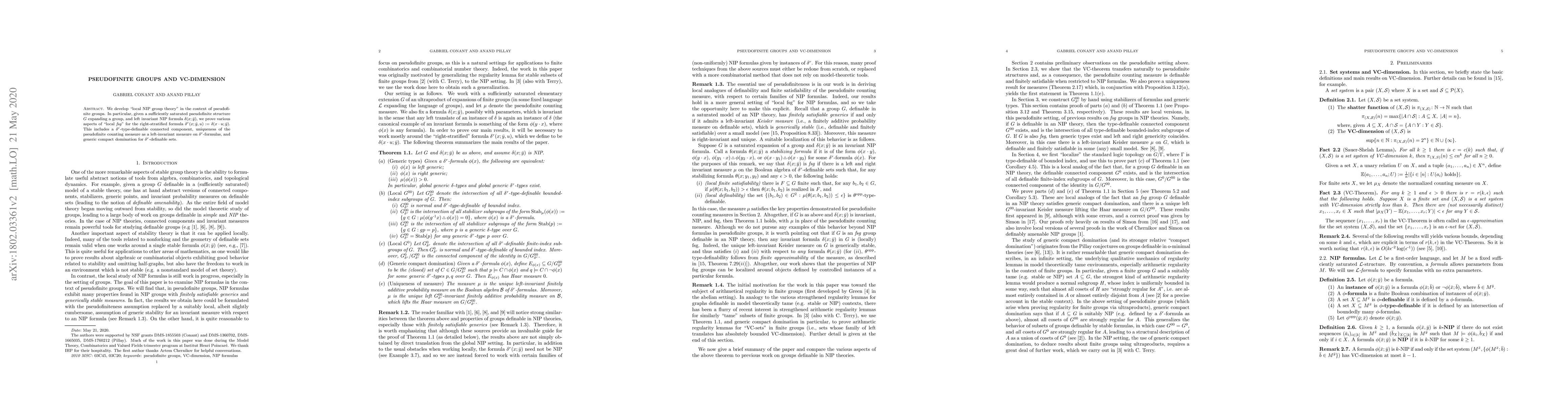 Thumbnail for Pseudofinite groups and VC-dimension