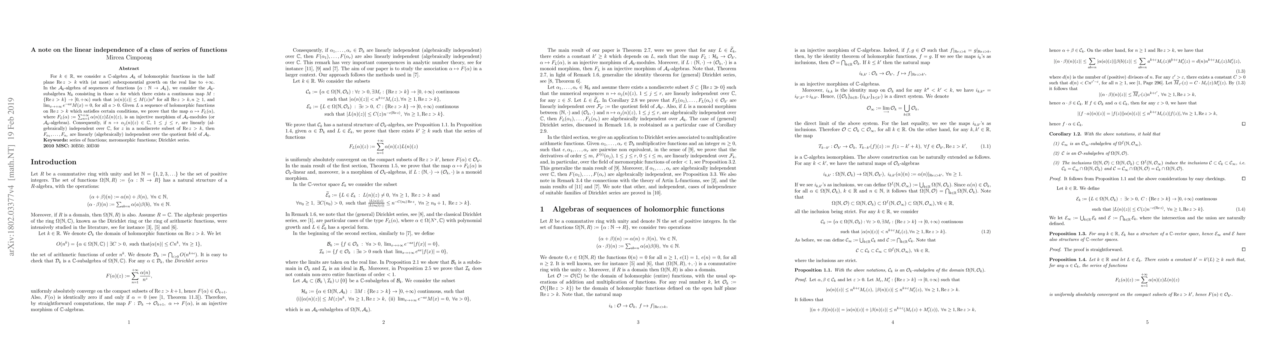 Thumbnail for A note on the linear independence of a class of series of functions