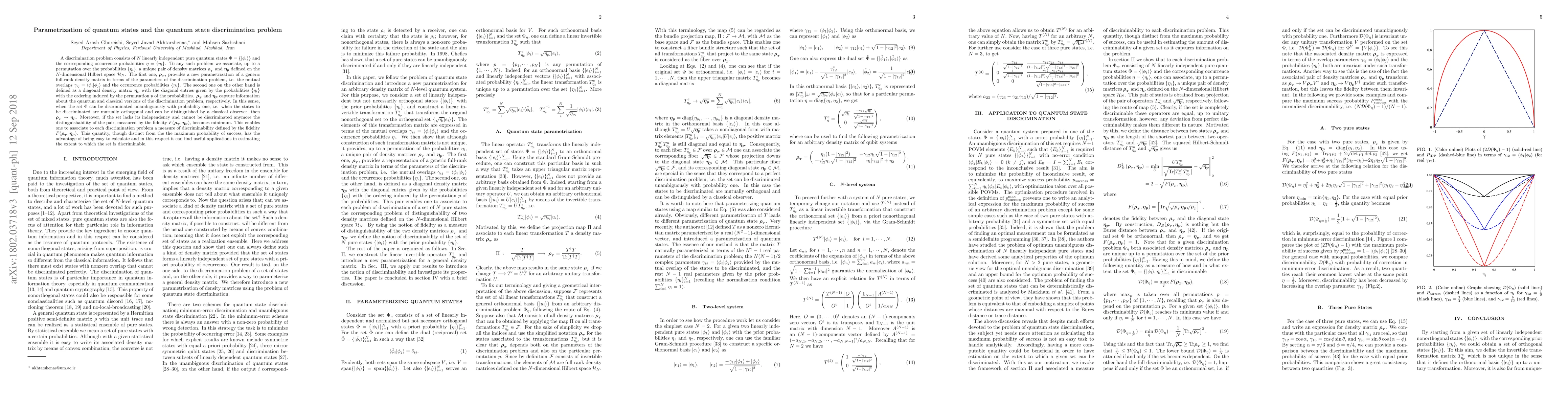 Thumbnail for Parametrization of quantum states and the quantum state discrimination
  problem