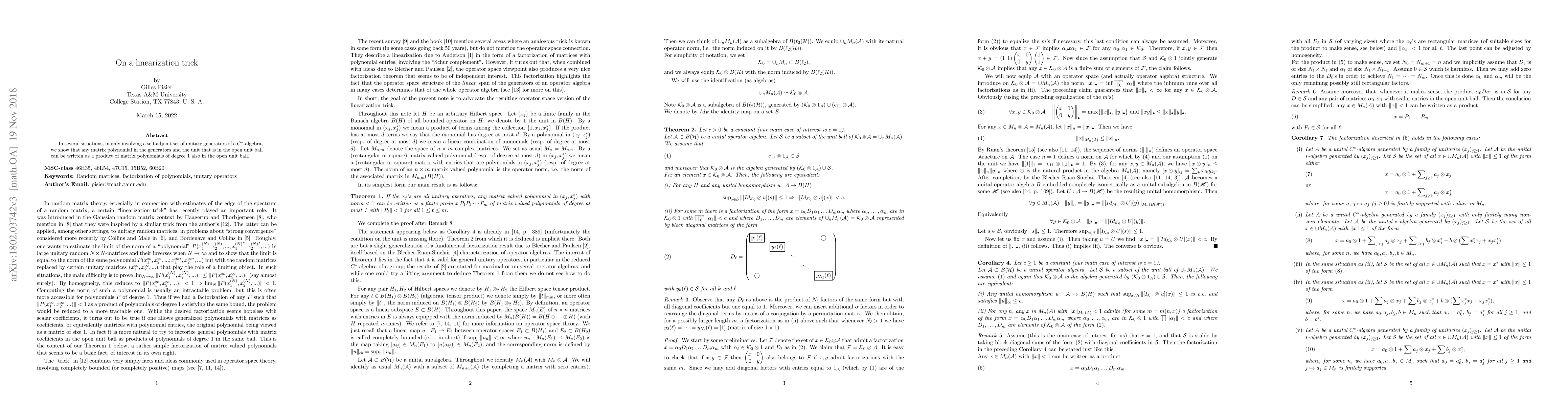 Thumbnail for On a linearization trick
