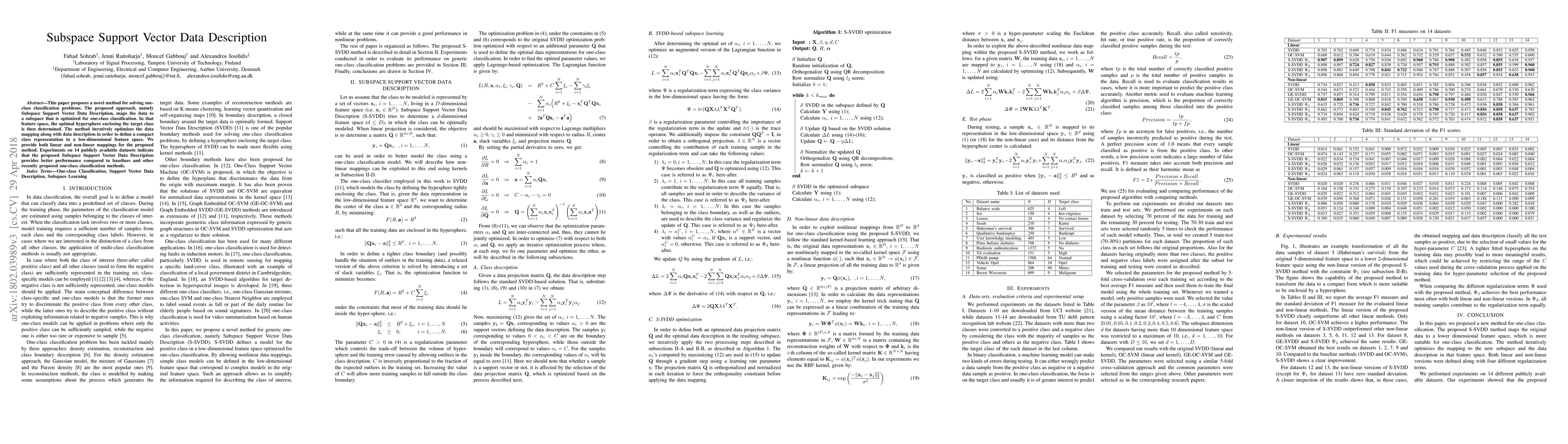 Thumbnail for Subspace Support Vector Data Description