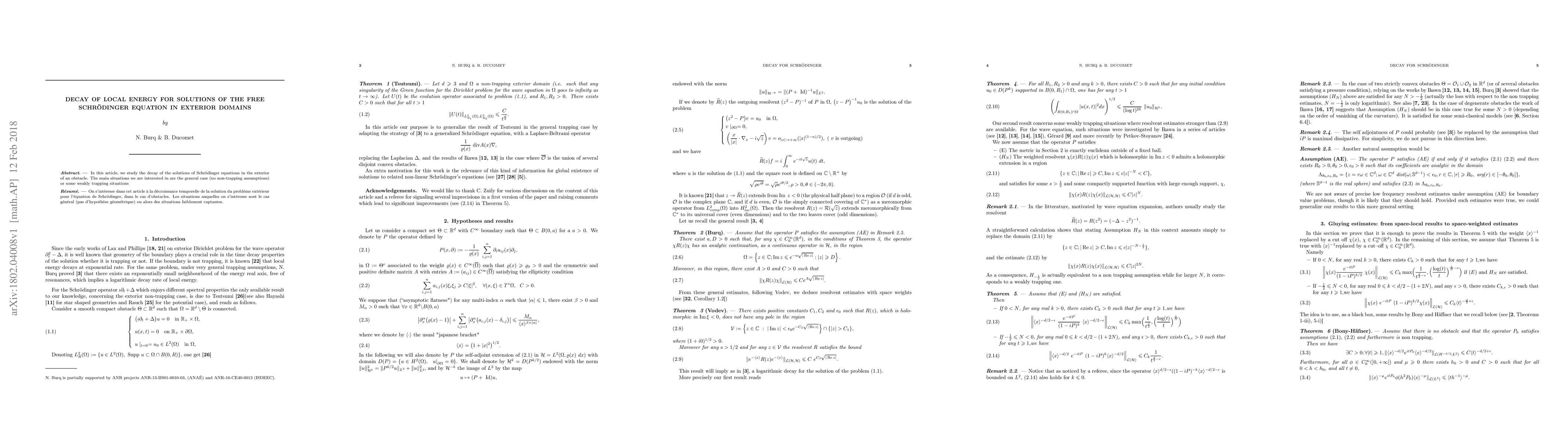 Thumbnail for Decay of local energy for solutions of the free Schr\"odinger equation
  in exterior domains