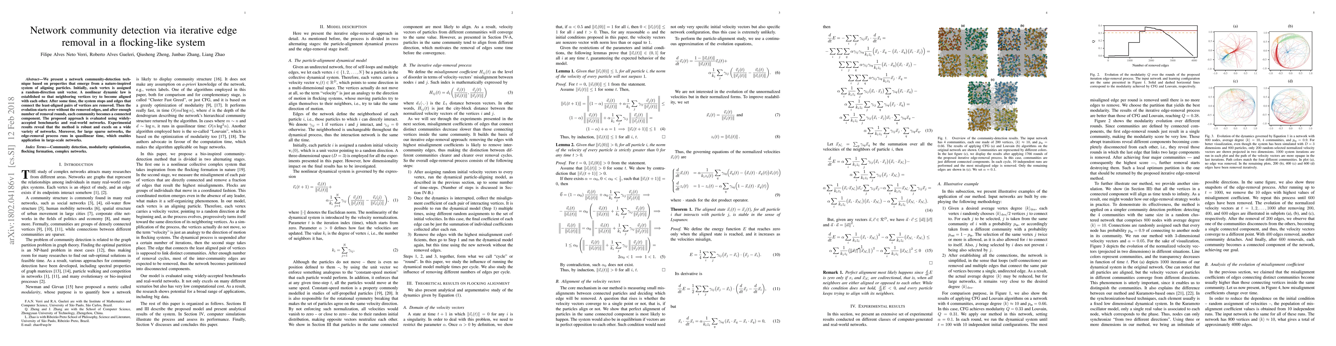 Thumbnail for Network community detection via iterative edge removal in a
  flocking-like system