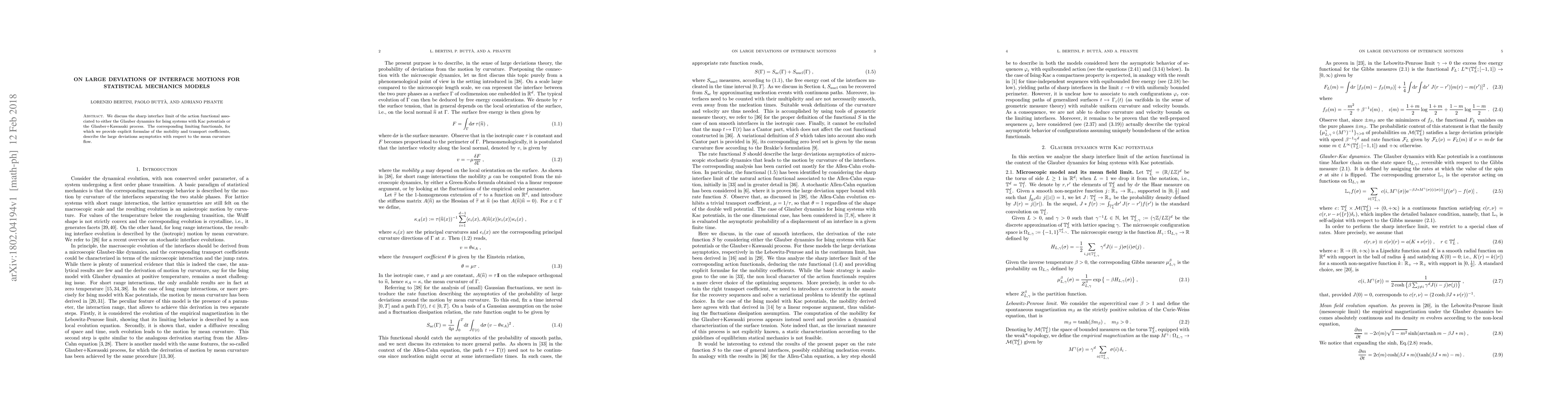 Thumbnail for On large deviations of interface motions for statistical mechanics
  models