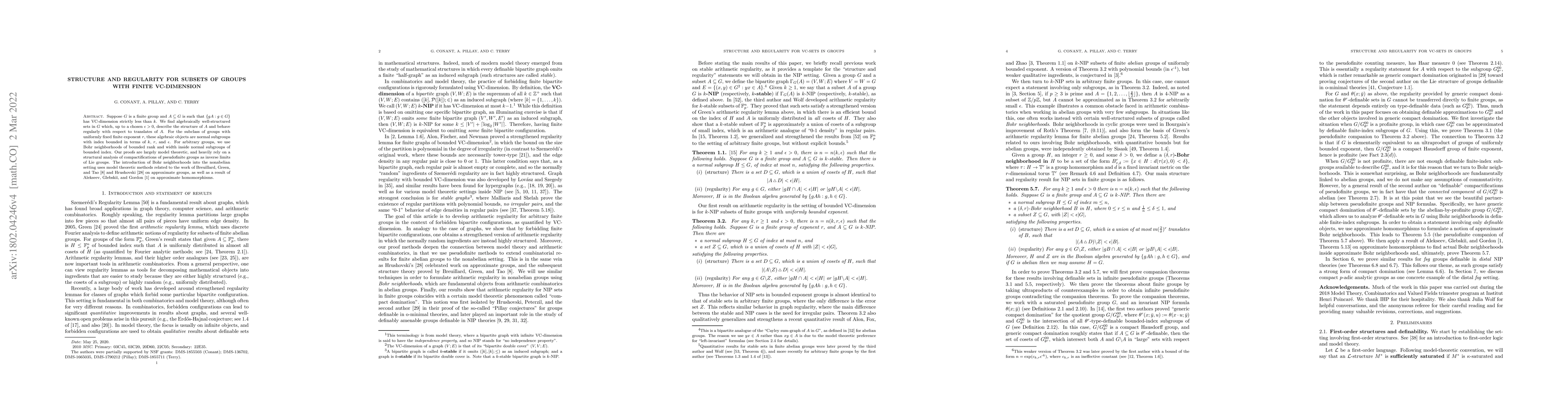 Thumbnail for Structure and regularity for subsets of groups with finite VC-dimension