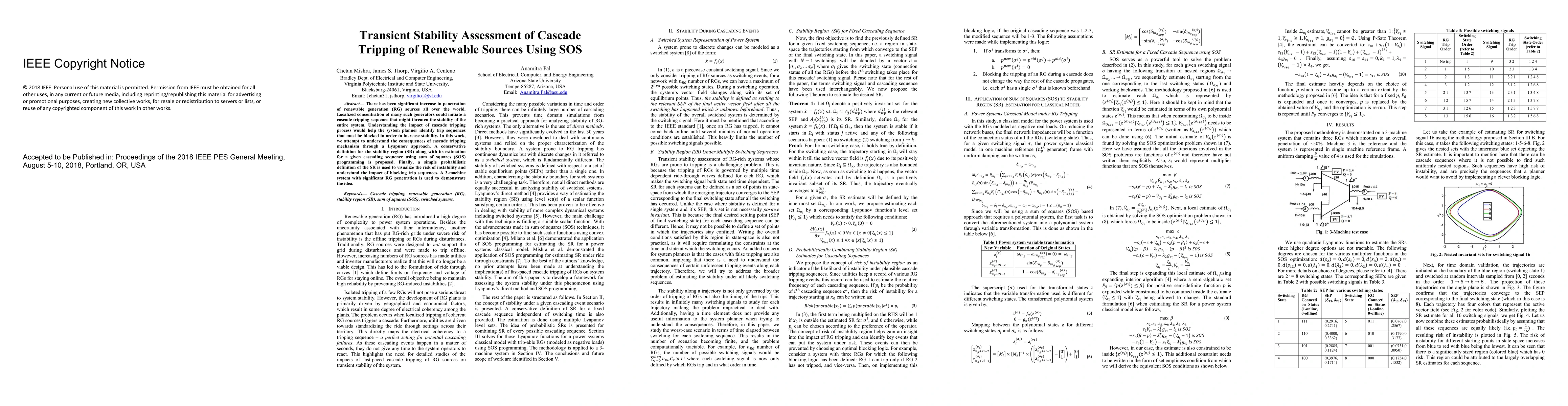 Thumbnail for Transient Stability Assessment of Cascade Tripping of Renewable Sources
  Using SOS