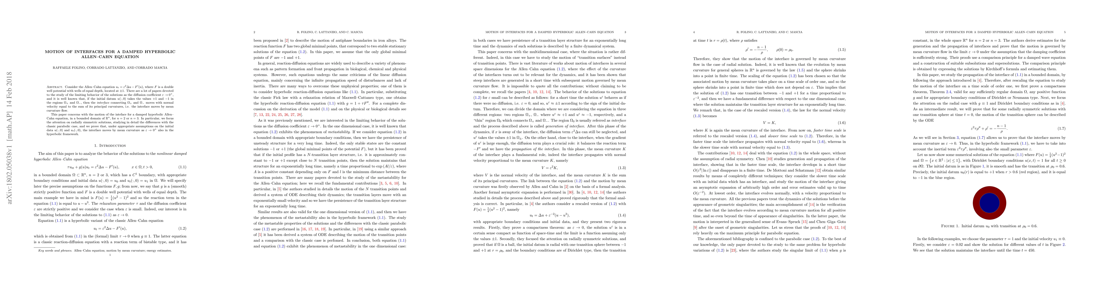 Thumbnail for Motion of interfaces for a damped hyperbolic Allen-Cahn equation