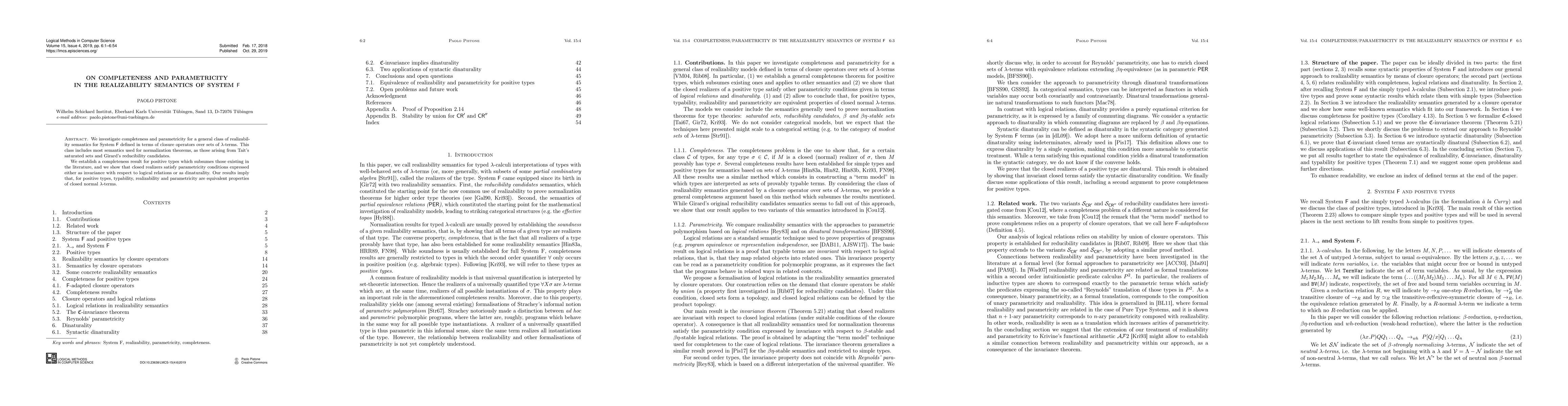 Thumbnail for On completeness and parametricity in the realizability semantics of
  System F