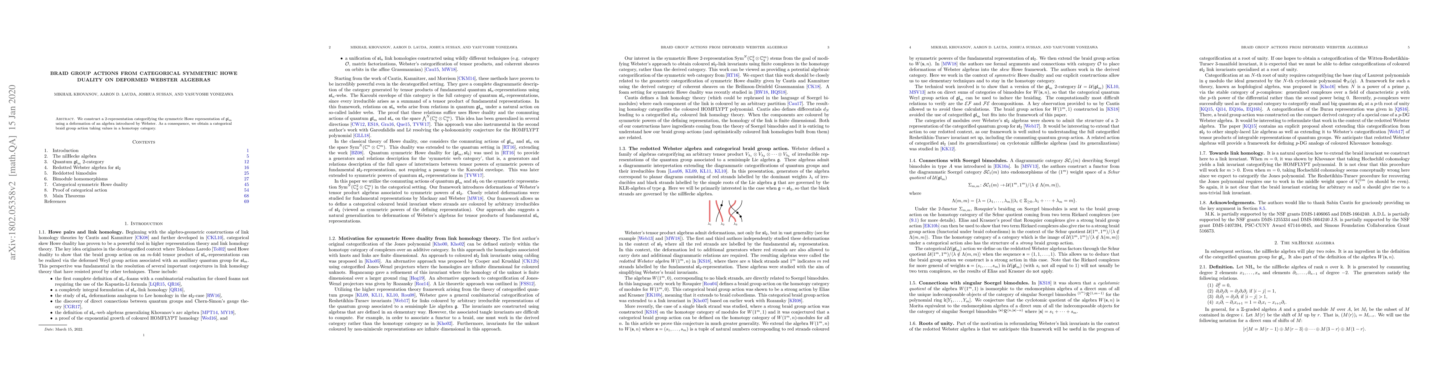 Thumbnail for Braid group actions from categorical symmetric Howe duality on deformed
  Webster algebras