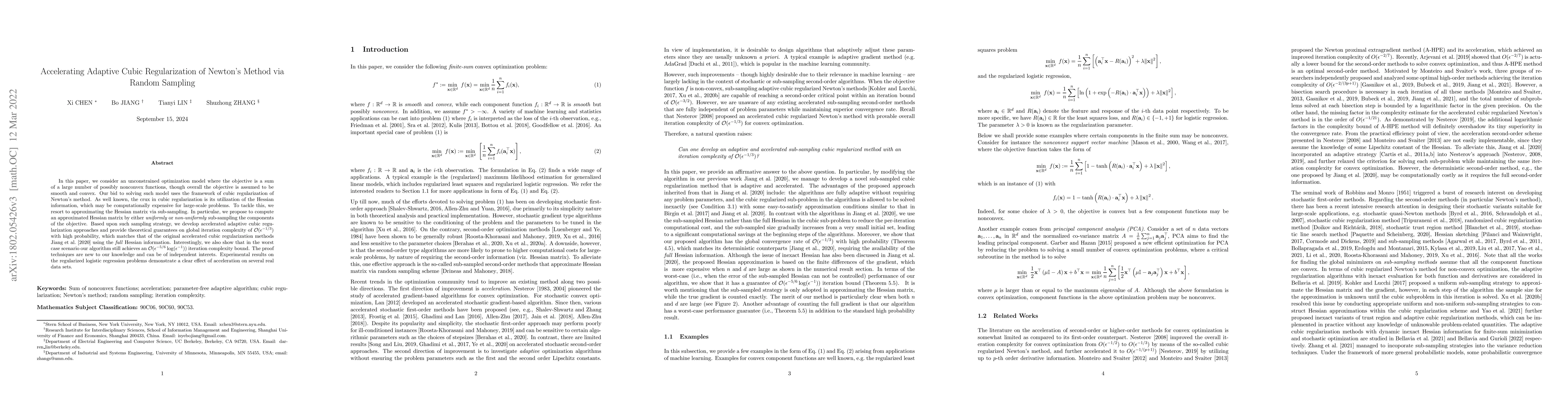 Thumbnail for Accelerating Adaptive Cubic Regularization of Newton's Method via Random
  Sampling