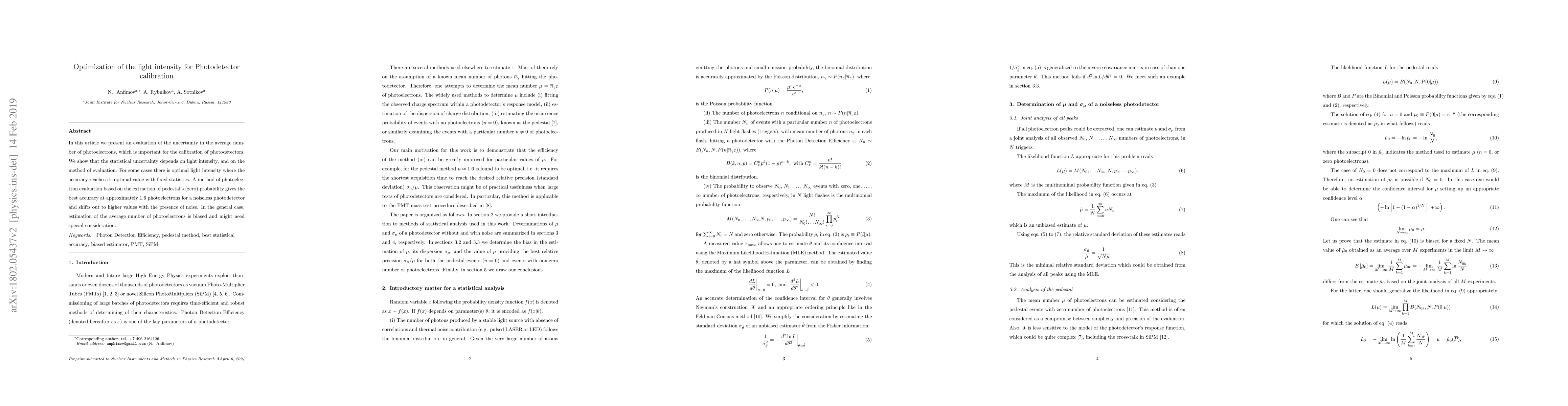 Thumbnail for Optimization of the light intensity for Photodetectors calibration