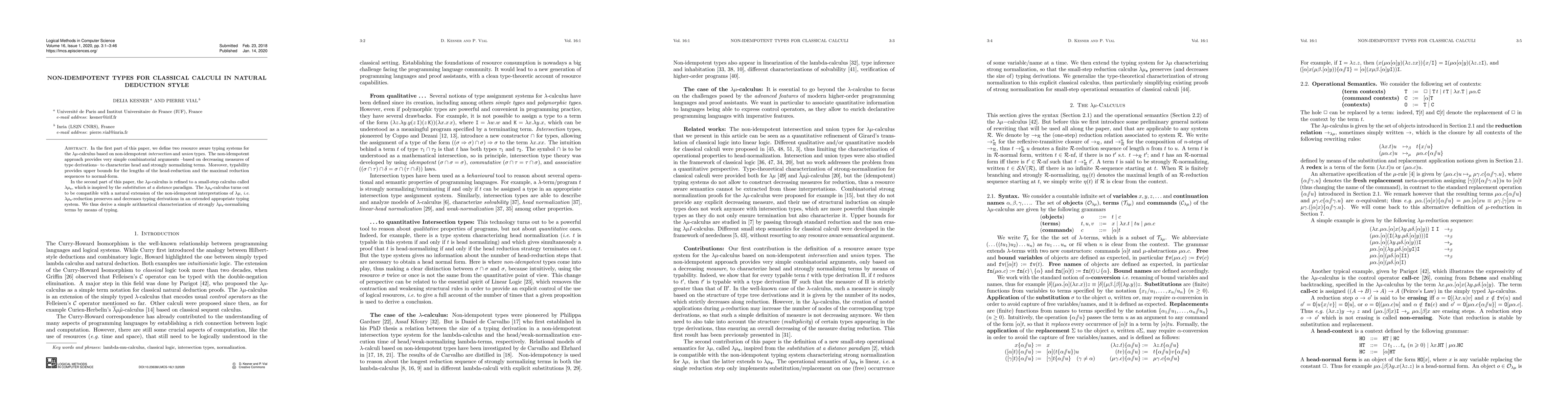 Thumbnail for Non-idempotent types for classical calculi in natural deduction style