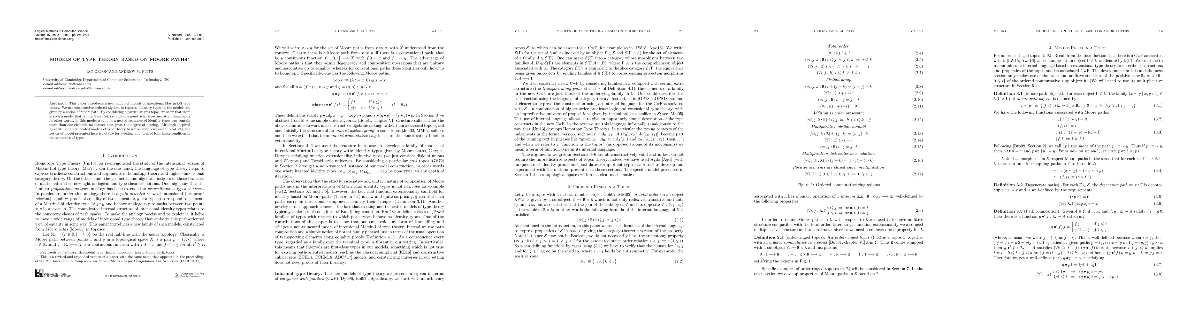 Thumbnail for Models of Type Theory Based on Moore Paths