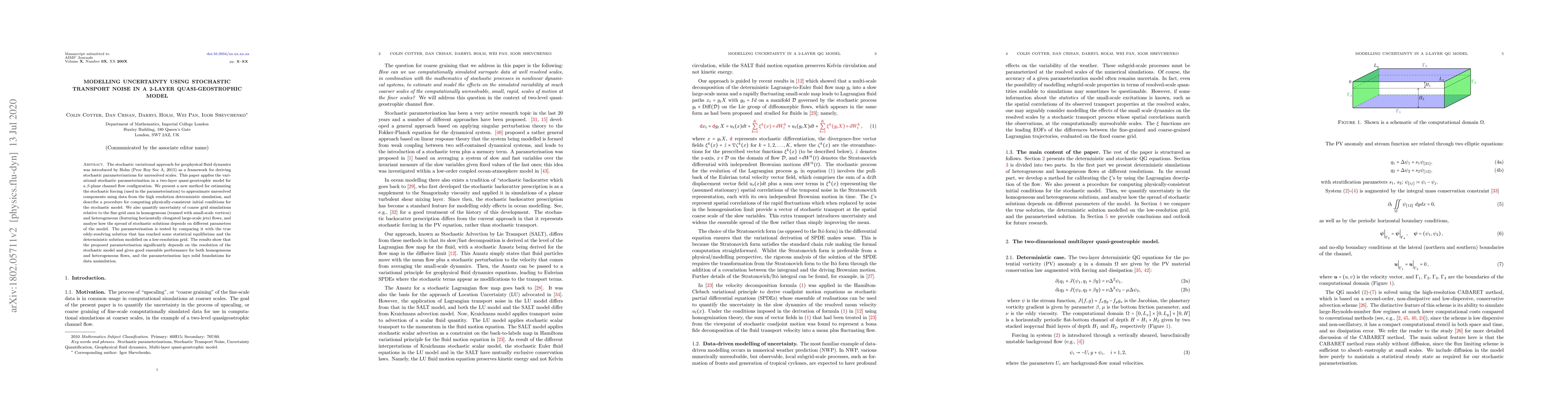 Thumbnail for Modelling uncertainty using stochastic transport noise in a 2-layer
  quasi-geostrophic model