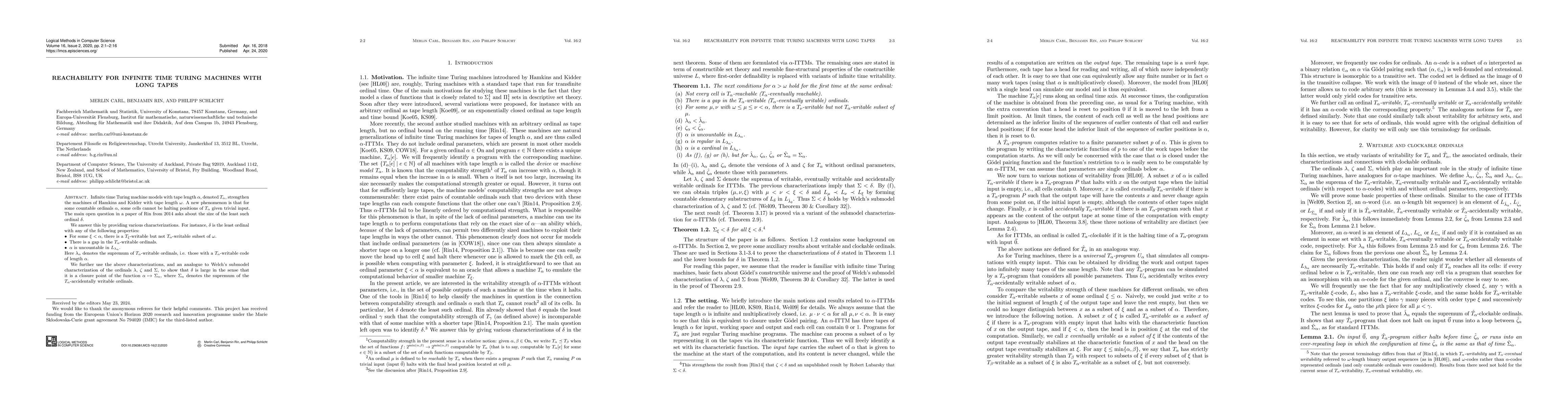 Thumbnail for Reachability for infinite time Turing machines with long tapes