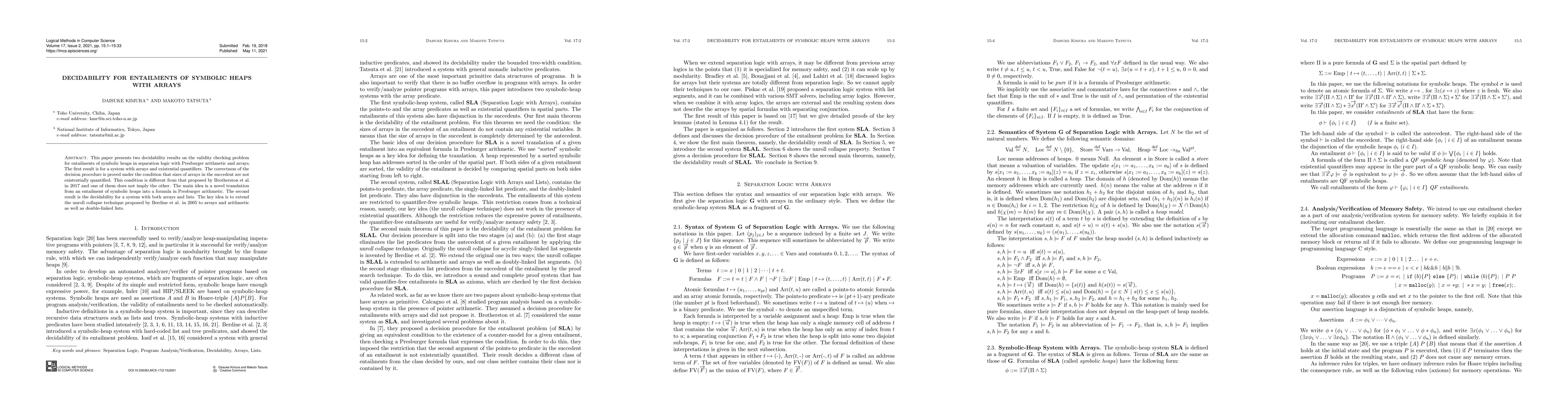 Thumbnail for Decidability for Entailments of Symbolic Heaps with Arrays