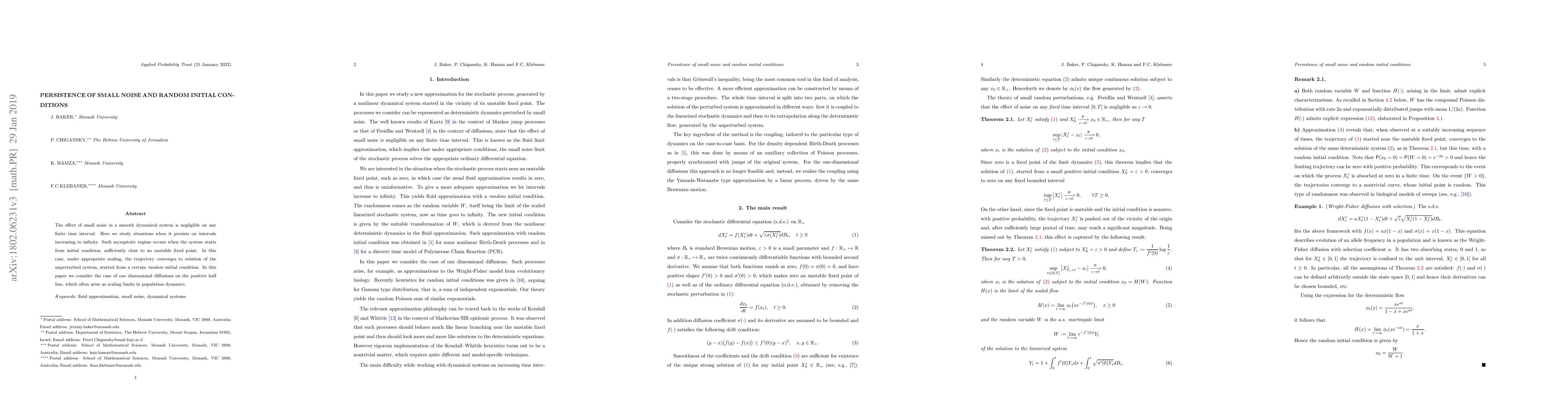 Thumbnail for Persistence of Small Noise and Random initial conditions