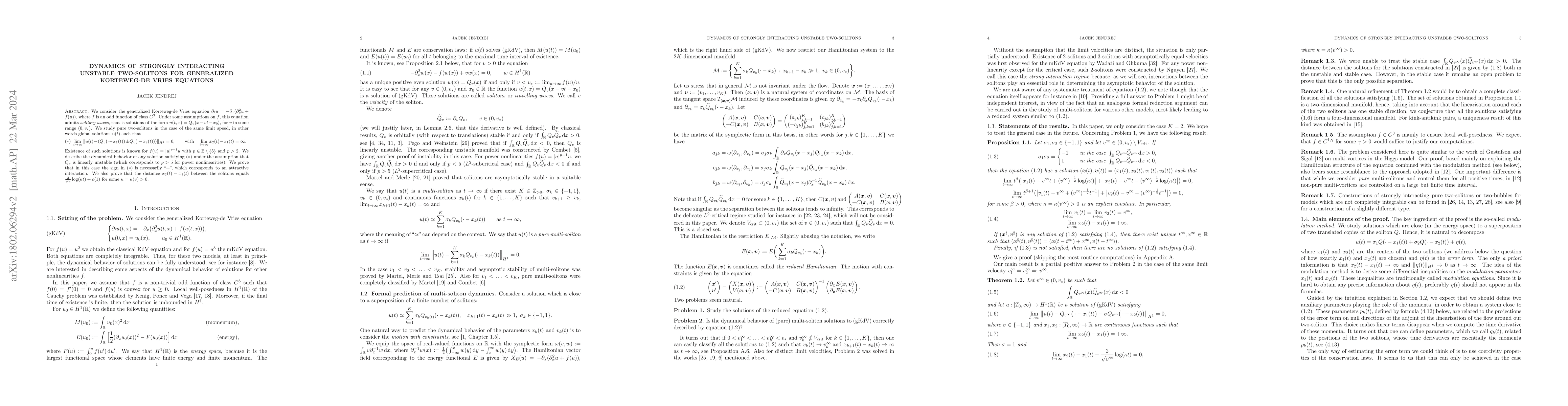 Thumbnail for Dynamics of strongly interacting unstable two-solitons for generalized
  Korteweg-de Vries equations