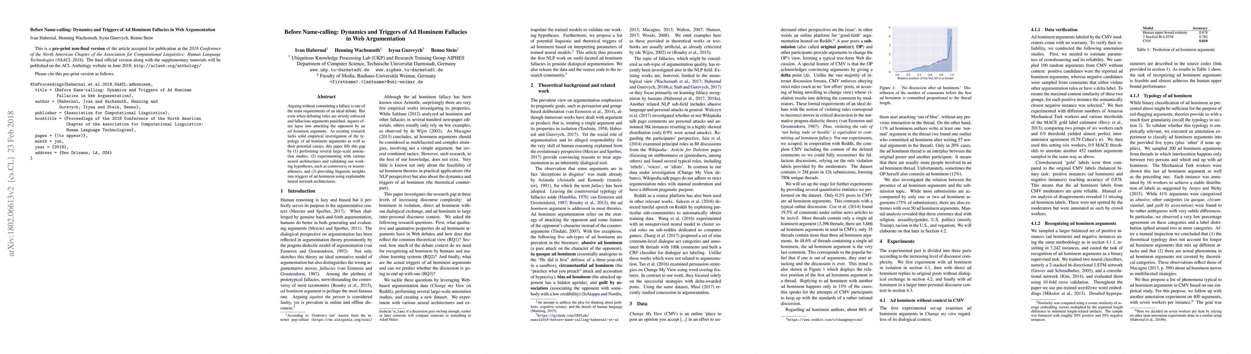 Thumbnail for Before Name-calling: Dynamics and Triggers of Ad Hominem Fallacies in
  Web Argumentation