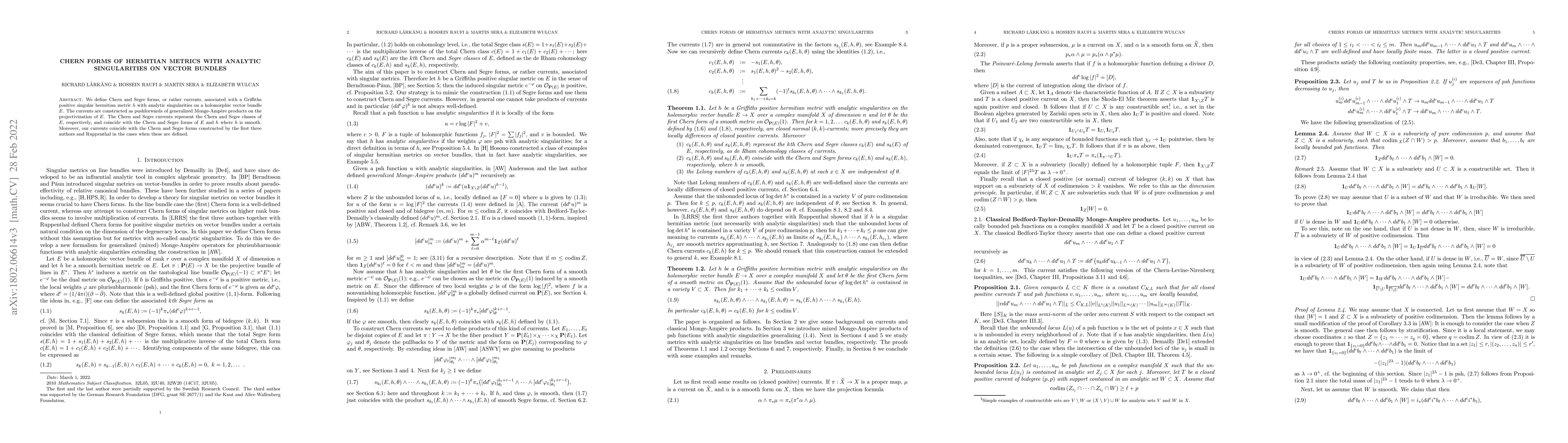 Thumbnail for Chern forms of hermitian metrics with analytic singularities on vector
  bundles