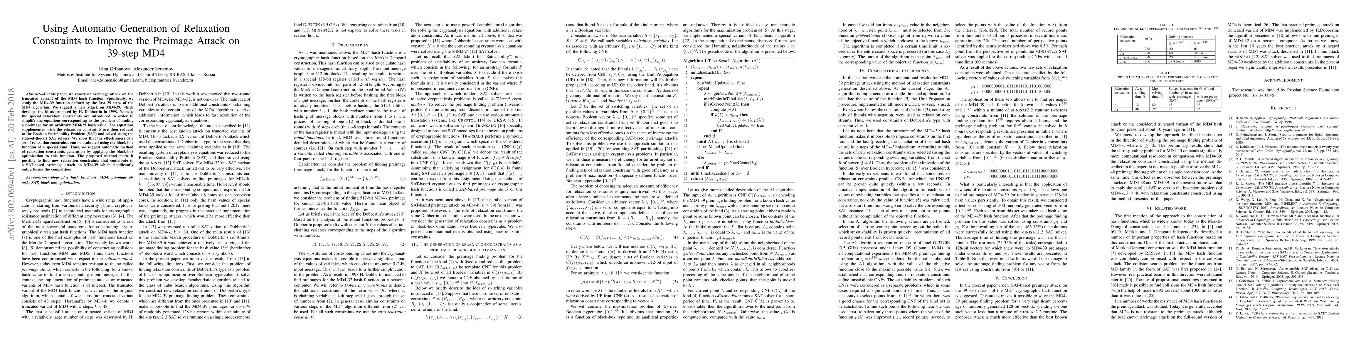 Thumbnail for Using Automatic Generation of Relaxation Constraints to Improve the
  Preimage Attack on 39-step MD4