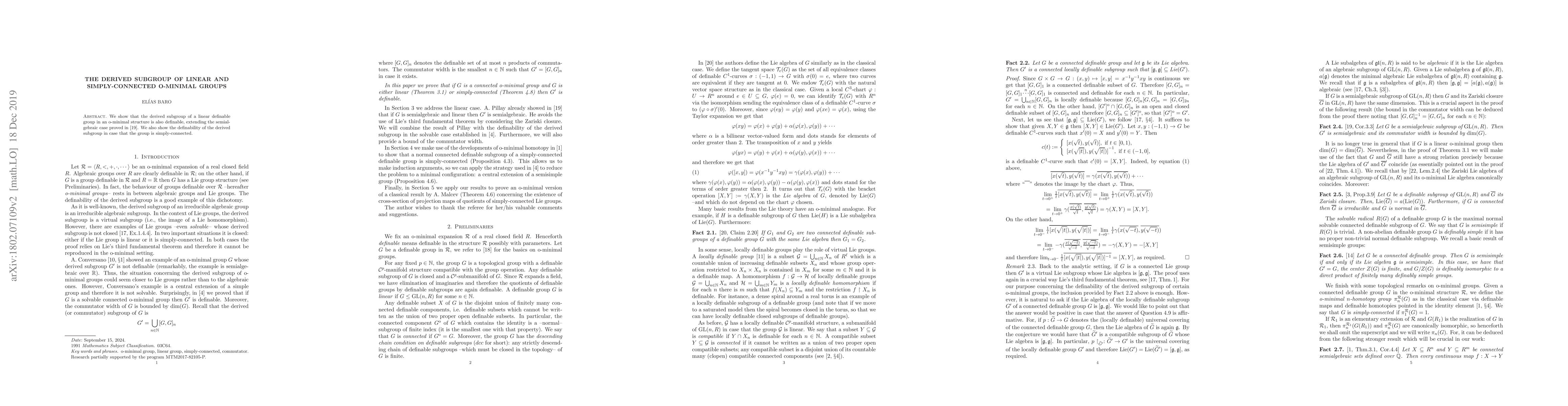 Thumbnail for The derived subgroup of linear and simply-connected o-minimal groups
