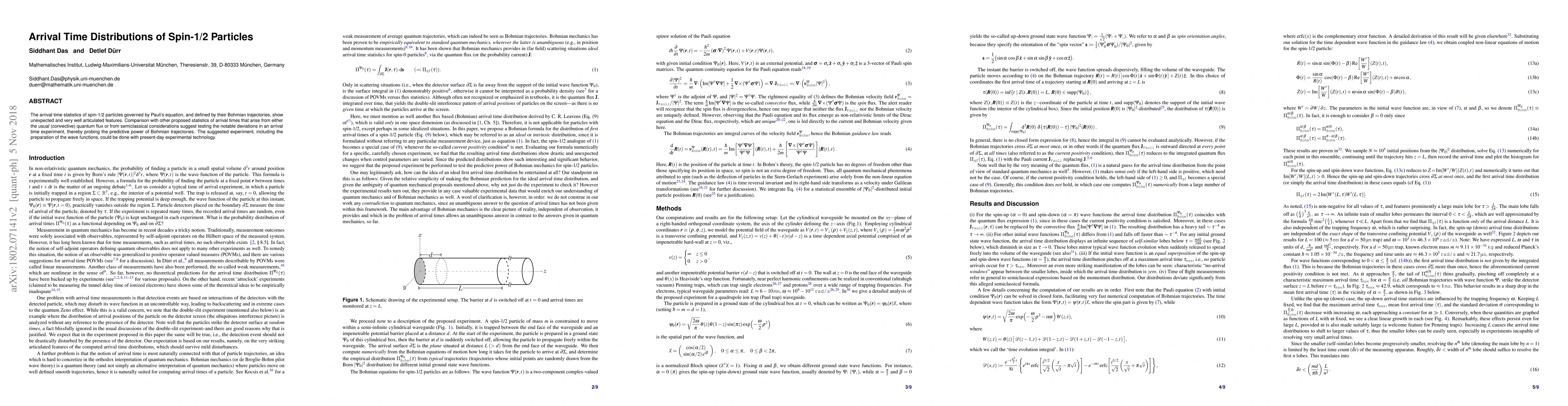 Thumbnail for Arrival Time Distributions of Spin-1/2 Particles