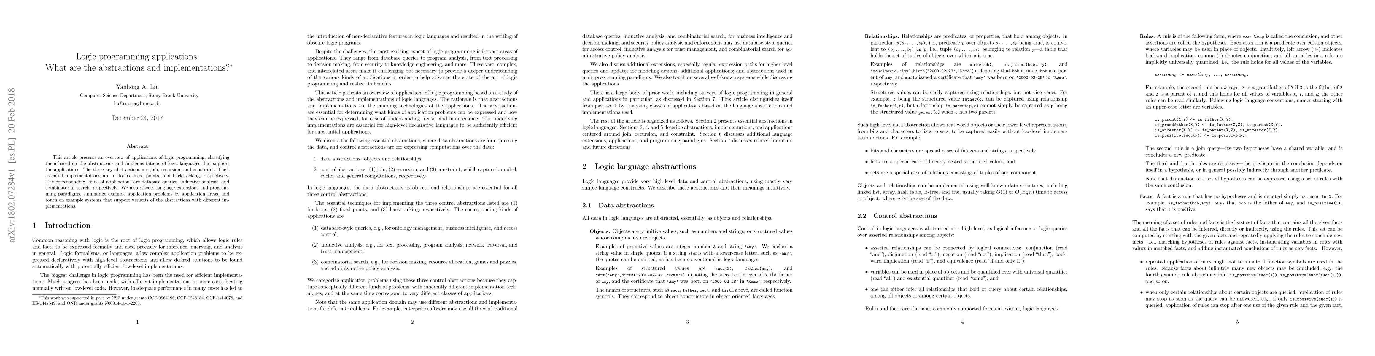 Thumbnail for Logic Programming Applications: What Are the Abstractions and
  Implementations?