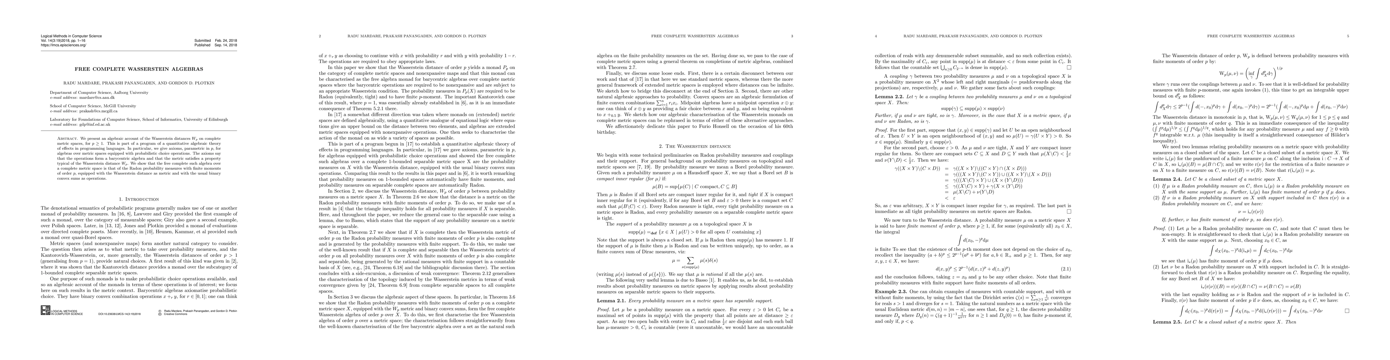 Thumbnail for Free complete Wasserstein algebras