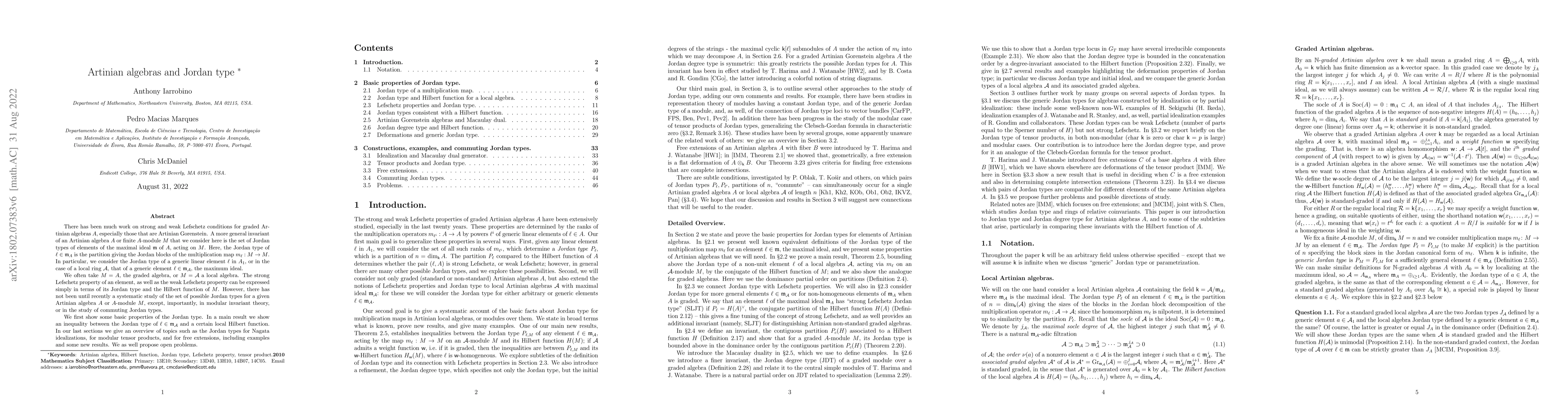 Thumbnail for Artinian algebras and Jordan type