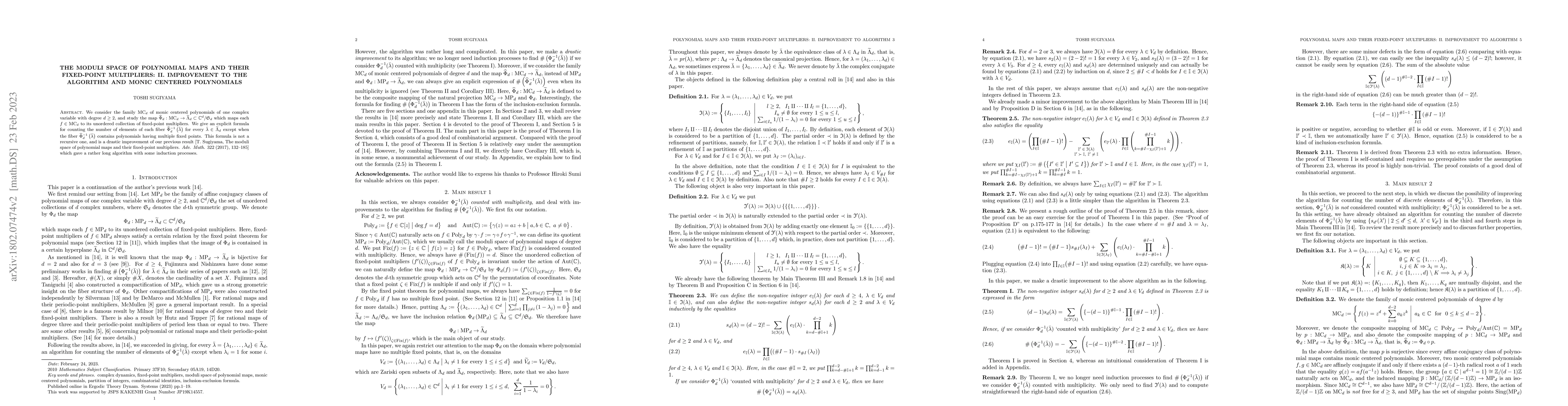 Thumbnail for The Moduli Space of Polynomial Maps and Their Fixed-Point Multipliers:
  II. Improvement to the Algorithm and Monic Centered Polynomials