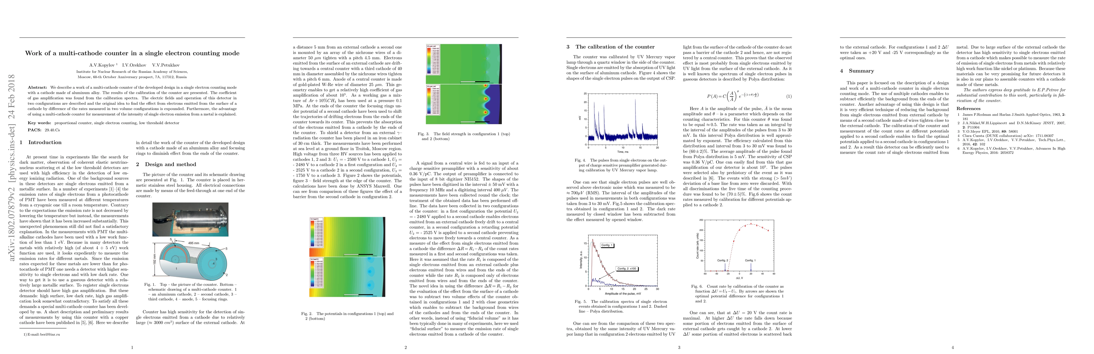 Thumbnail for Work of a multi-cathode counter in a single electron counting mode