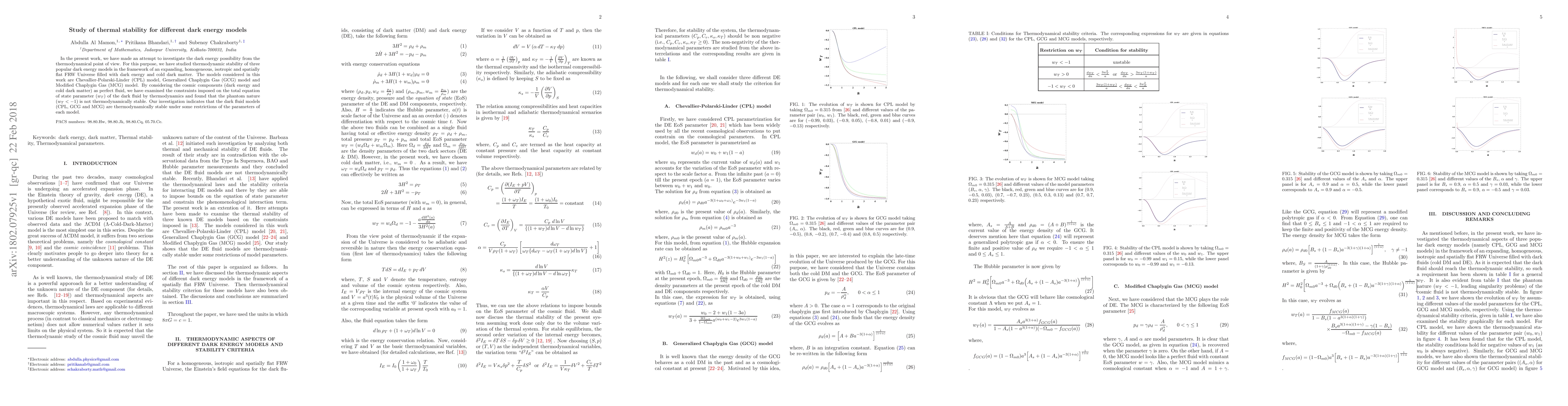 Thumbnail for Study of thermal stability for different dark energy models