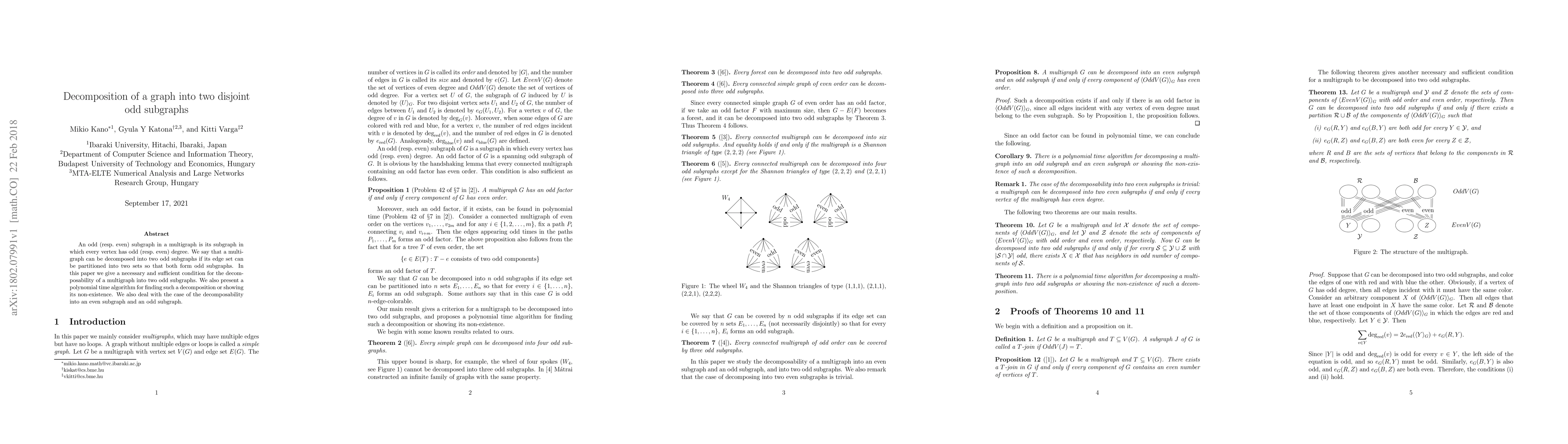 Thumbnail for Decomposition of a graph into two disjoint odd subgraphs