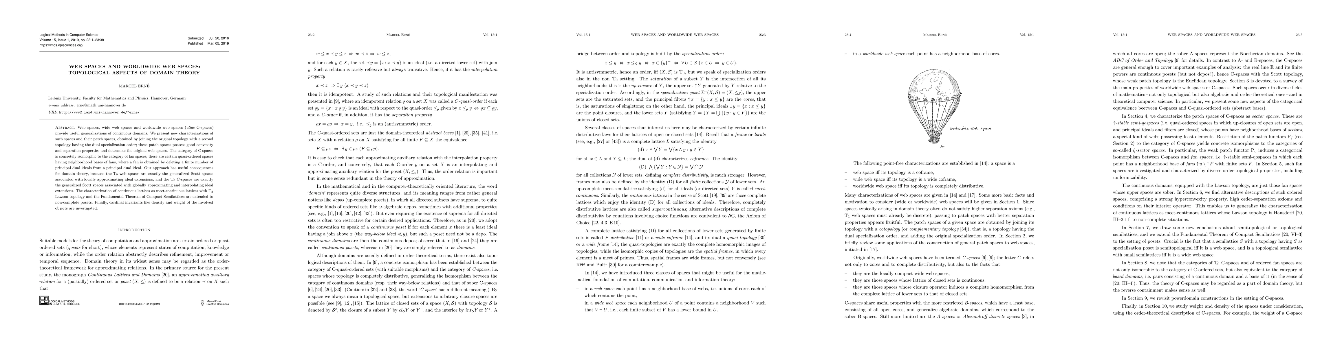 Thumbnail for Web spaces and worldwide web spaces: topological aspects of domain
  theory