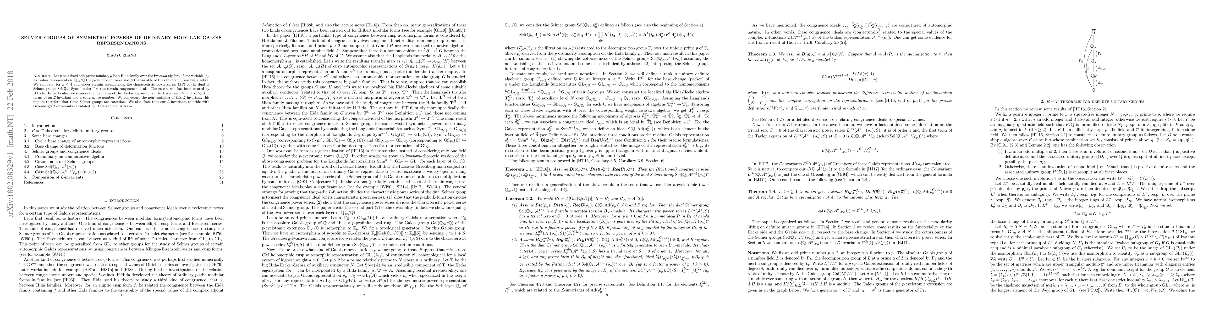 Thumbnail for Selmer groups of symmetric powers of ordinary modular Galois
  representations