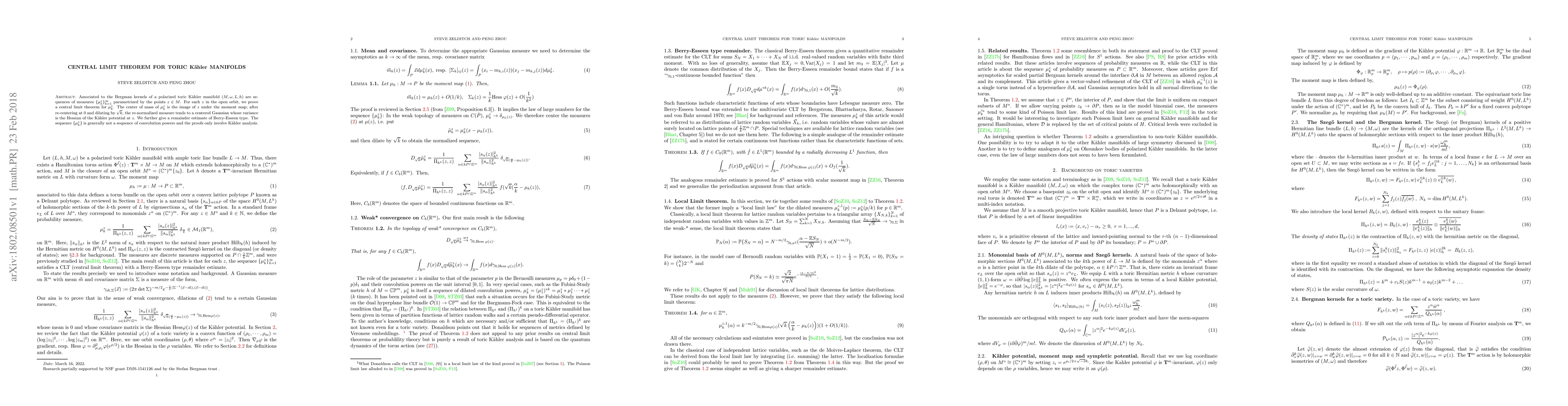 Thumbnail for Central Limit theorem for toric \kahler manifolds