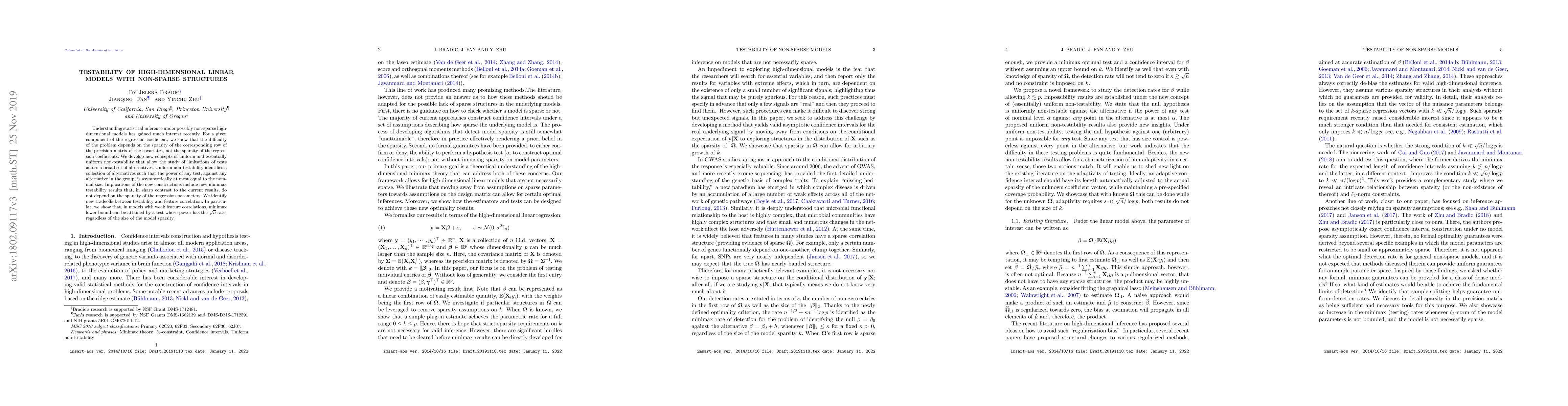 Thumbnail for Testability of high-dimensional linear models with non-sparse structures