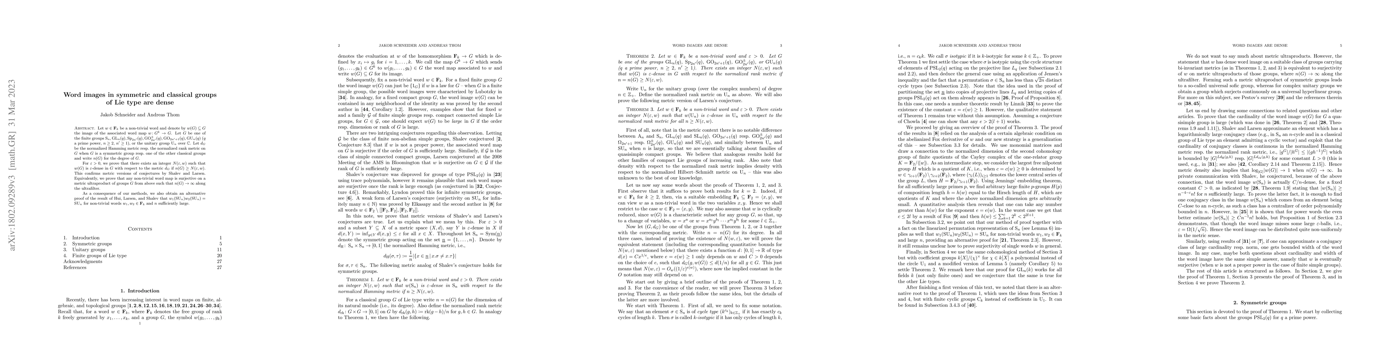 Thumbnail for Word images in symmetric and classical groups of Lie type are dense