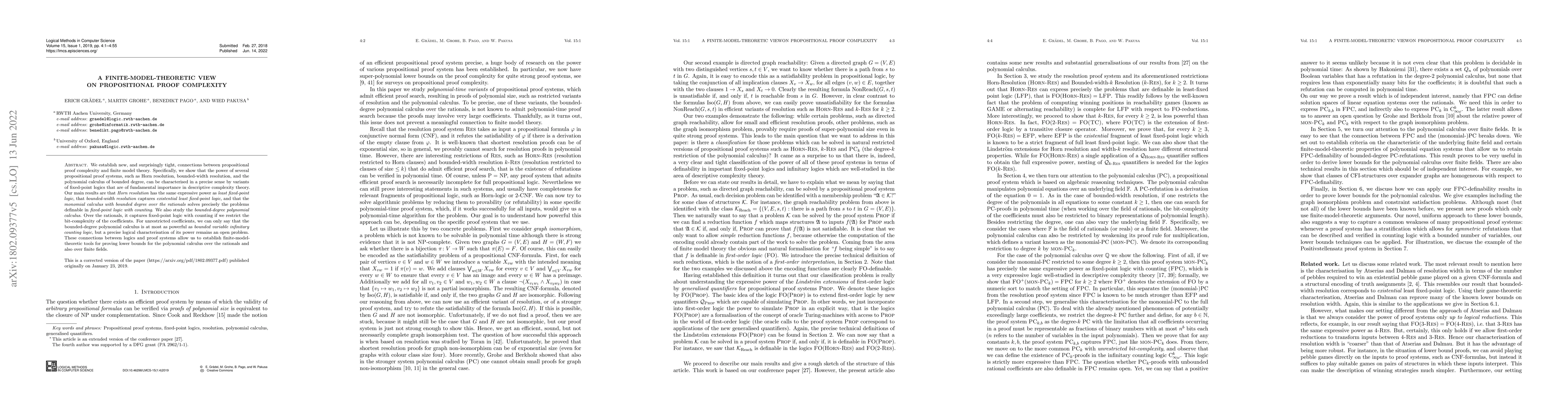 Thumbnail for A Finite-Model-Theoretic View on Propositional Proof Complexity