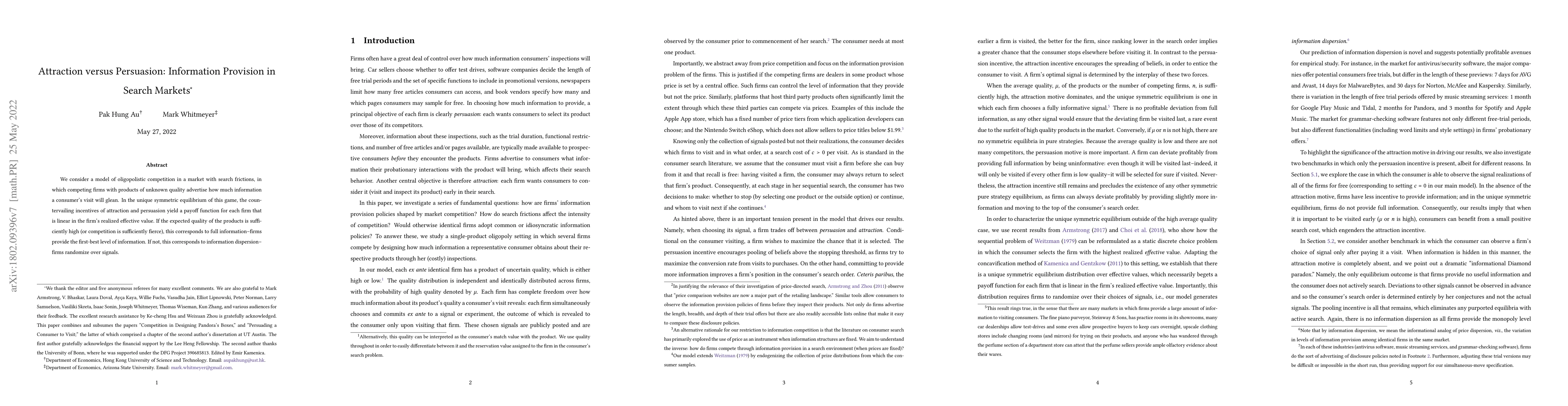 Thumbnail for Attraction versus Persuasion: Information Provision in Search Markets