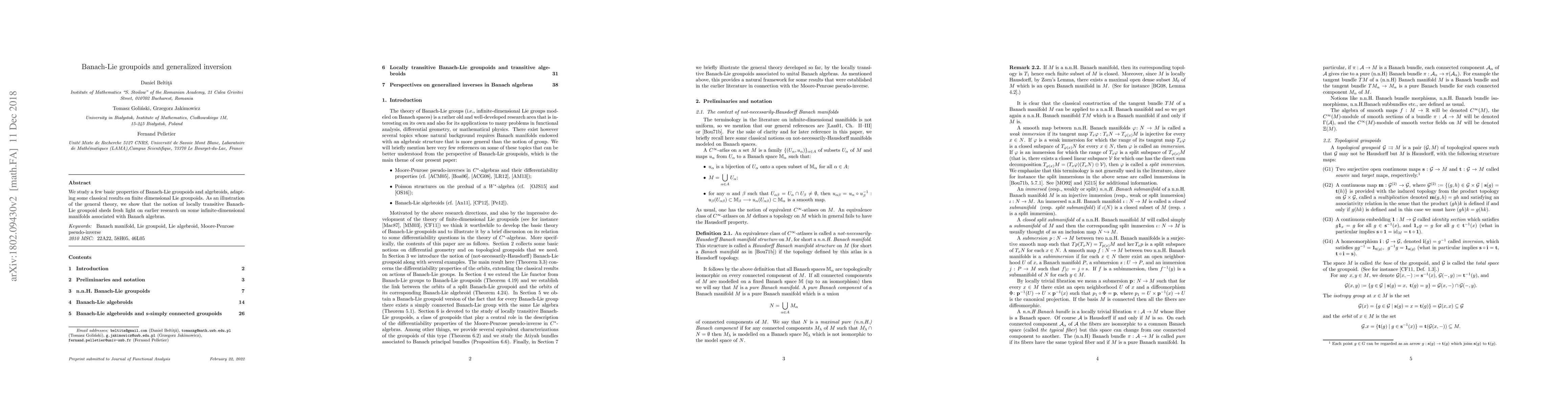 Thumbnail for Banach-Lie groupoids and generalized inversion