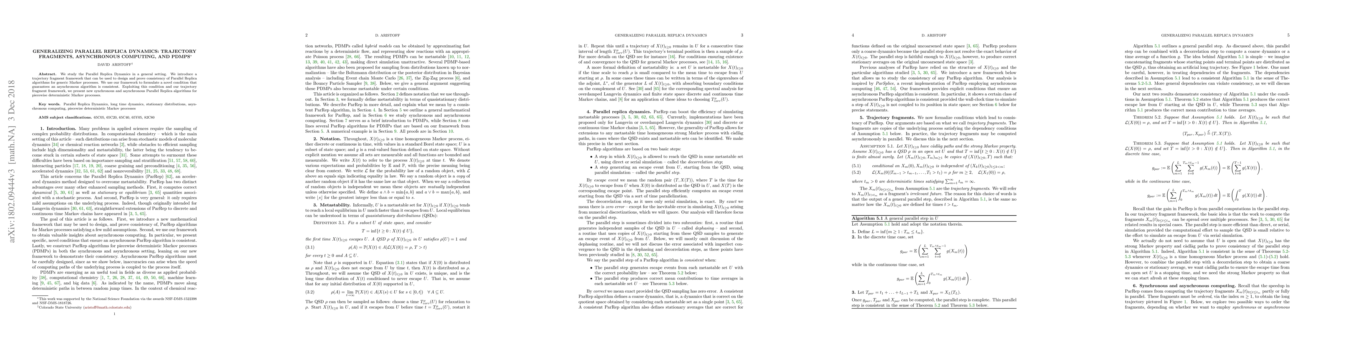 Thumbnail for Generalizing Parallel Replica Dynamics: Trajectory Fragments,
  Asynchronous Computing, and PDMPs