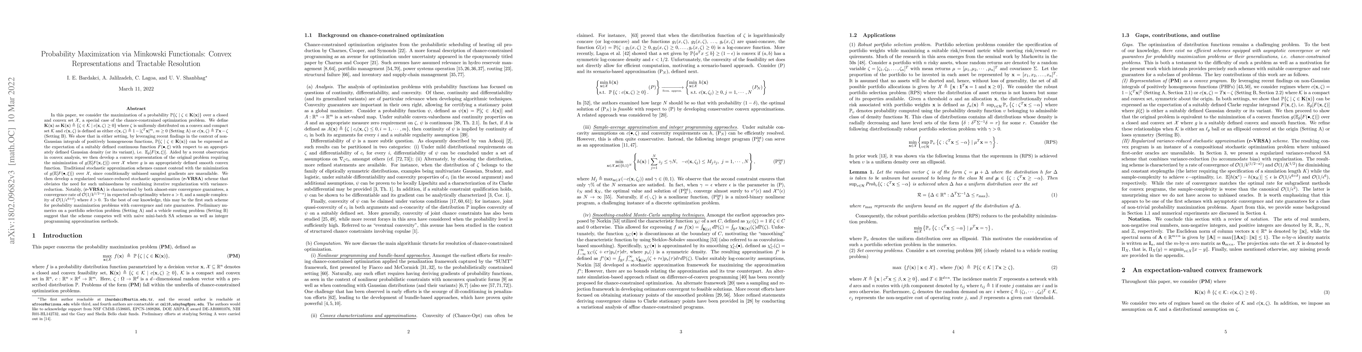 Thumbnail for Probability Maximization via Minkowski Functionals: Convex
  Representations and Tractable Resolution