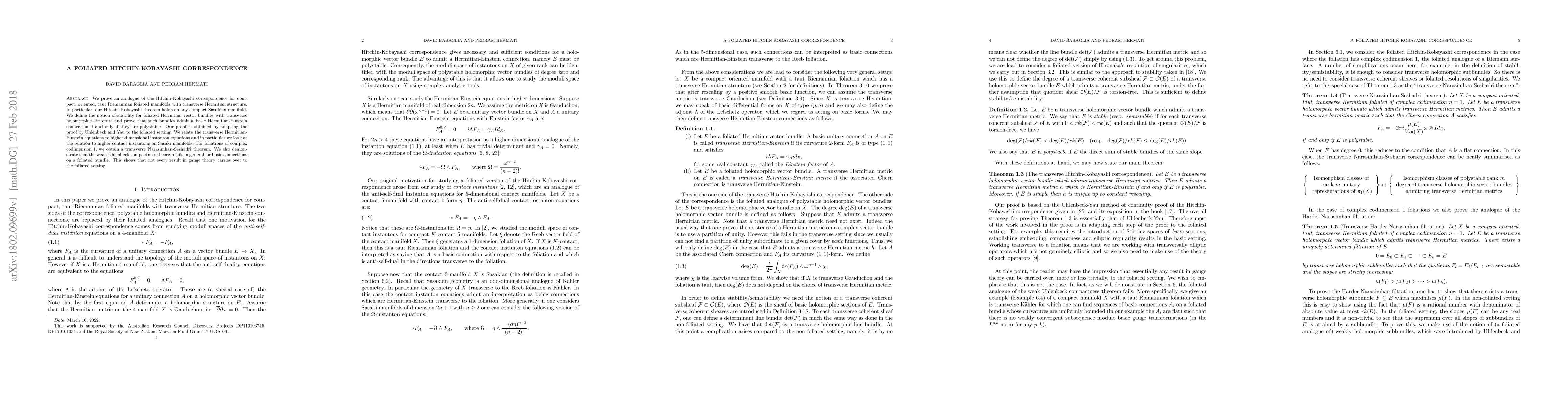 Thumbnail for A foliated Hitchin-Kobayashi correspondence